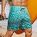 Men's Fashion Casual Swimming Trunks Quick Dry Beach Shorts with Elastic Waist and Pockets Teal Turquoise Green Glitter Sparkle Texture