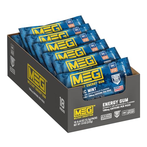 Image of MEG (Military Energy Gum) - Arctic Mint | Enhance Your Physical Performance with 100mg of Caffeine Per Piece, Ultimate Boost for Workouts, Alternative to Caffeinated Drinks | NSF for Sport Certified - Pack of 18
