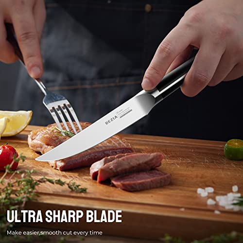 Bezia Steak Knives, Non-Serrated Steak Knives Set Of 6, 5 Inch German Stainless Steel Steak Knife, 6 Pieces Razor Sharp Straight Edge Steak Knife With Full Tang Triangle Handle #TOP3