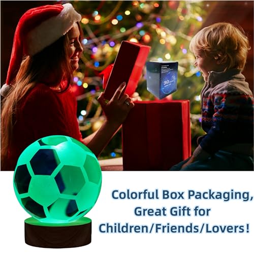 Soccer Crystal Ball Lamp,3.15 inch 3D K9 Crystal Ball Night Light with Wooden Base,Soccer Lamp Gift for Soccer Fans,Football Night Light,16 Colors Change with Remote Control (H) - Image 5