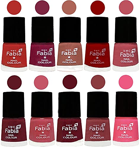 Image of SMC Fabia ALL IN ONE (PACK OF 10), Long Lasting Glossy Nail Polish, 6 ml Each, All Vibrant Colours,02385