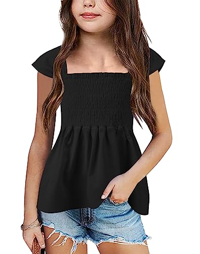 Bingerlily Girls Summer Casual Tops Square Neck T Shirts Cute Smocked Top Tees