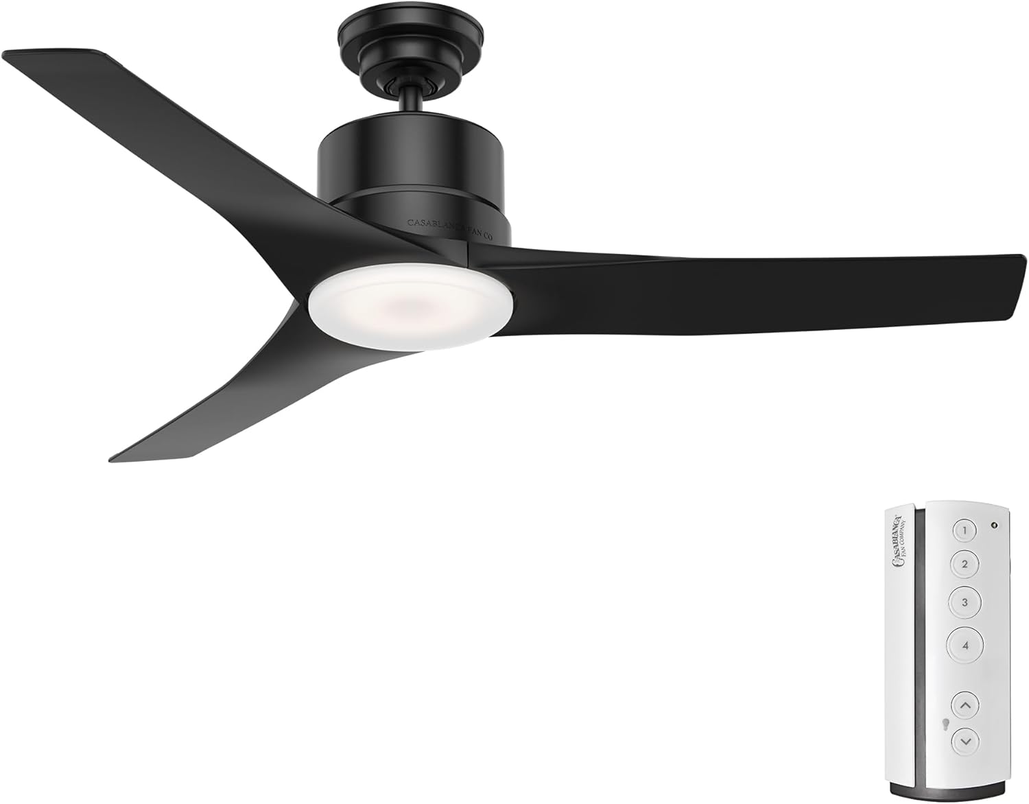 Casablanca 52 inch Outdoor or Indoor Ceiling Fan with LED Light and Remote Control - Standard Mount Ceiling Fan, 3 Blades, For Patio, Porch, Garage, or Living Room, Quiet - Piston 50452, Matte Black