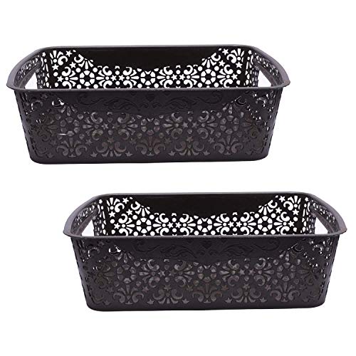 Image of Cutting Edge Essentials Plastic Storage Baskets /Shelf /Turkish Rack without Lid - Set of 2 for Fruit Vegetable Bathroom Stationary Home Basket with Handle (Brown, Medium)
