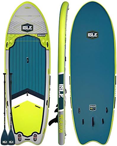 ISLE Megalodon Inflatable Stand Up Paddle Board & iSUP Bundle Accessory Pack — Up to 1,050 lbs Capacity — Durable, Lightweight with Stable Stance — 12' L x 45" W x 8" Thick OR 15' L x 56" W x 8" Thick