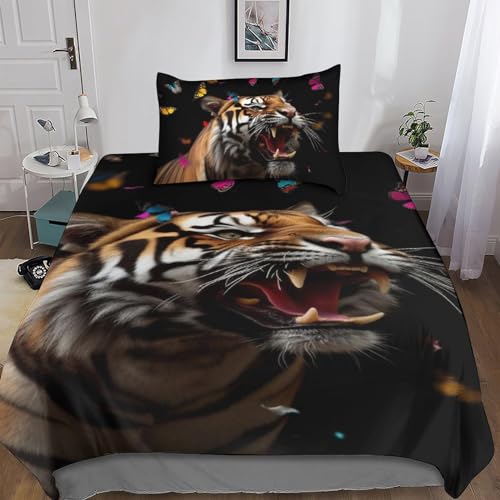 Housse de couette 3D tigre en microfibre 135x200 cm avec taies