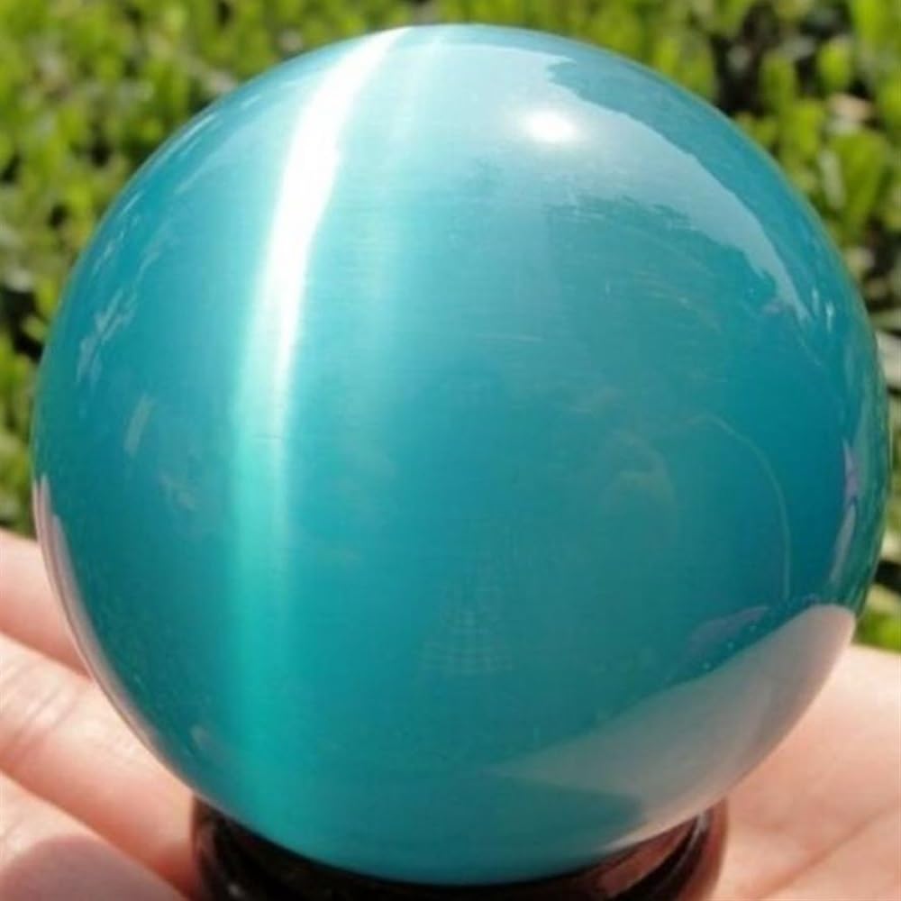 AUOQKQUT 4cm Blue Cat's-Eye Opal Quartz Crystal Stone Ball Sphere Decor Decora??o Casa Ornaments