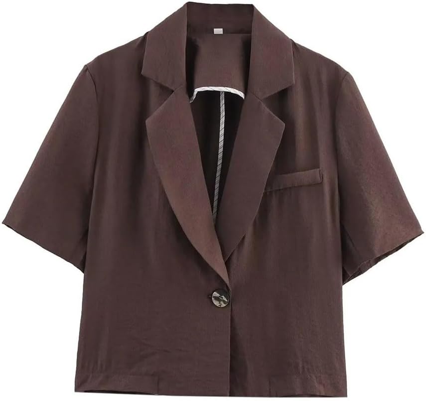 Women's Summer Shorts Set Solid Lapel Short Sleeve Casual Blazer Pocket Elastic Waist Belt Shorts