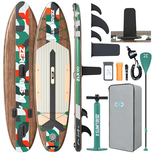 ZLX Inflatable Stand Up Paddle Board, 10'6" SUP Non-Slip Stable Deck Pad, Unique Center Fin, Premium Accessories, Paddleboard for Adults, Beginners, All Skill Levels