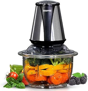 Geepas 400W Mini Food Processor | 1.2L Glass Jar Bowl & 4 Stainless Steel Blades, 2 Speed, Mini Food Chopper Shredder Perfect for Salads, Salsa, Guacamole, Pesto, Curry Pastes & More  2 Year Warranty