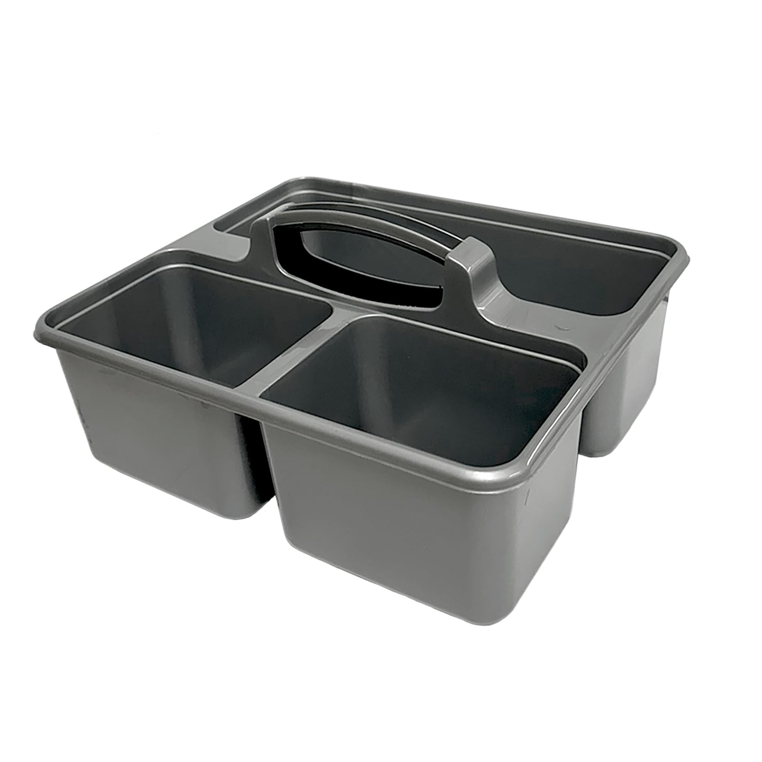Optimal Products 2 & 3 Sections Compartments Plastic Large Caddy Kitchen Cleaning Tools Carry Tray Tidy Organiser With Handle UK (3 Compartments Silver)