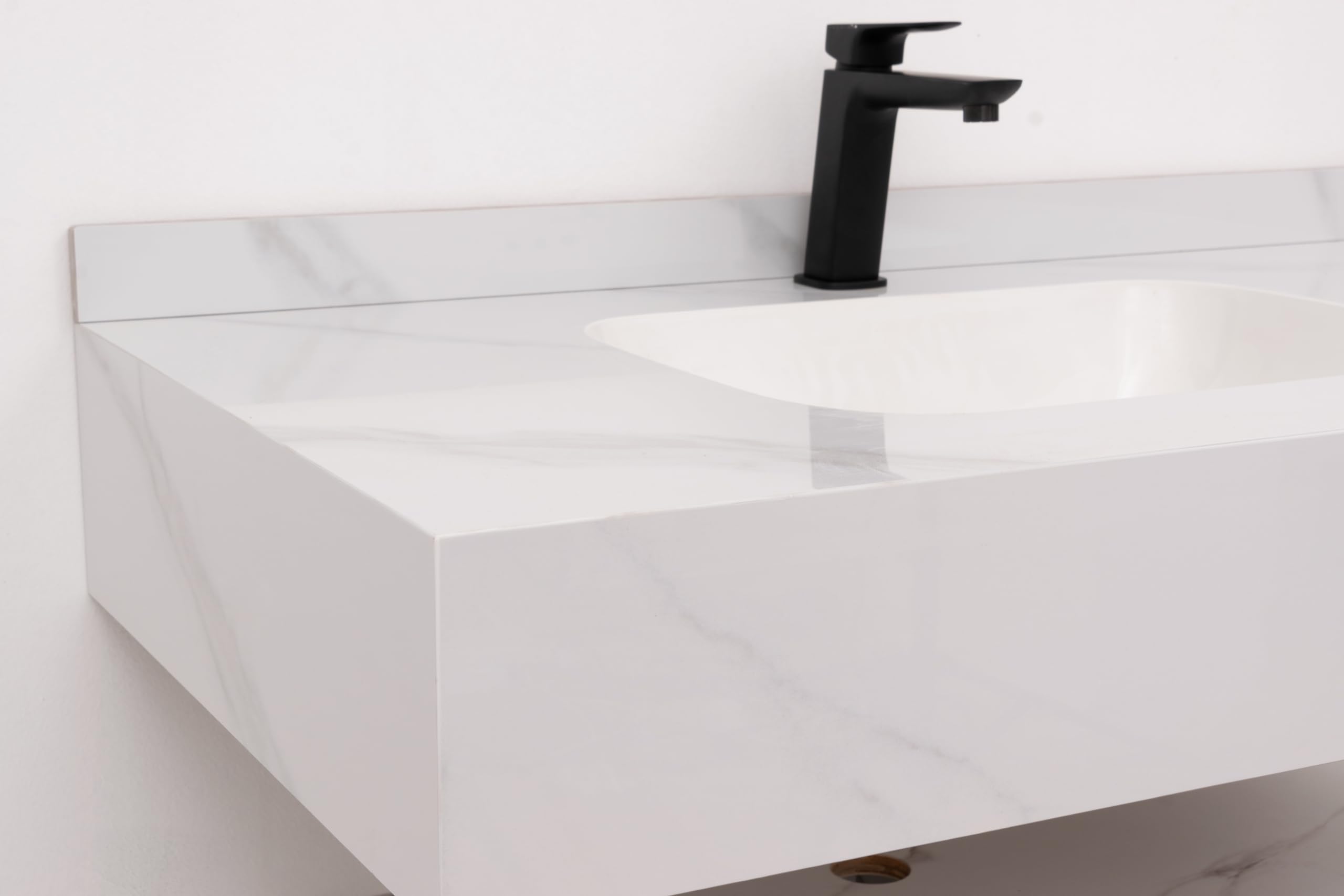 WITIT ARREDO BAGNO SET COMPLETO MOBILE BAGNO SOSPESO IN LEGNO BC011 DA 90 CM BIANCO ORO CON 2 CASSETTI LAVABO BIANCO STRIATO IN CERAMICA E SPECCHIERA LED VETRO RISCALDABILE