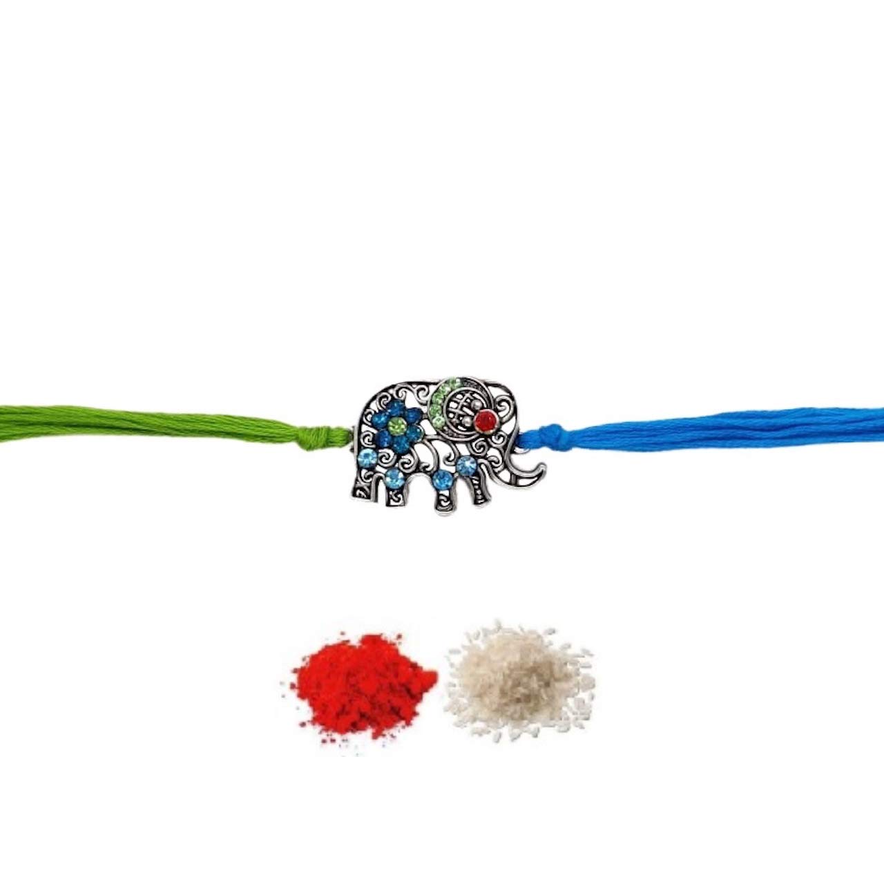 fure Men's Metal Elephant Rakhi for Brother Roli- Chawal included (Multicolour)-picture-6