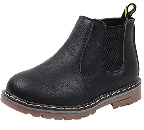 DADAWEN Boy's Girl's Waterproof Side Zipper Short Ankle Winter Snow Boots Black US