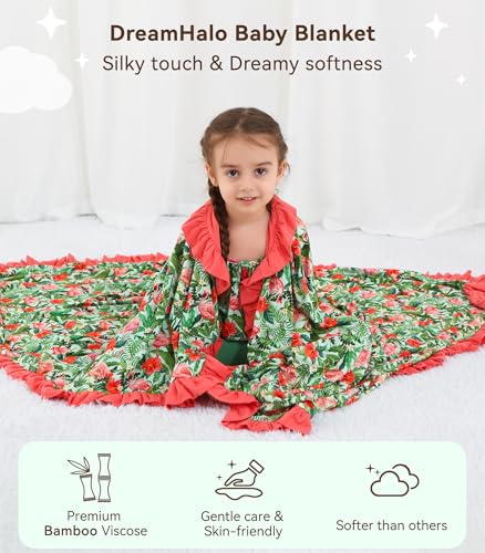 Image of Premium Baby Blankets, Soft Viscose from Bamboo Blanket for Girls, Nursery Crib Bedding Quilt for Newborn and Toddler, Ruffle Blanket Cooling for Hot Sleepers, 50''x50'' Flamingo