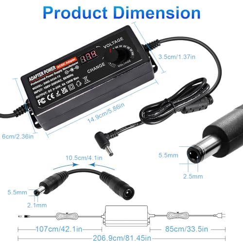 Adaptador de Corriente Universal 5A 120W, Indmird 3V-24V Fuente de alimentación Universal 100V-240V AC/DC Adaptador Universal con 14 Conectores y Cable de Polaridad Inversa para Cámara CCTV Enrutador - imagen 7