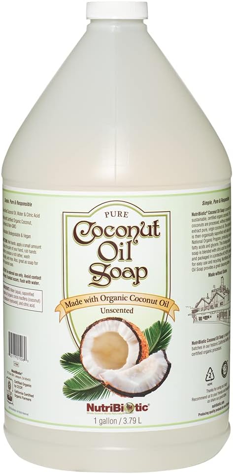 NutriBiotic โ Pure Coconut Oil Soap, Unscented, 1 Gallon | Certified Organic, Unrefined, Biodegradable, Vegan & Made without GMOs, Gluten, Parabens Or Sulfates | Rich, Cleansing Lather