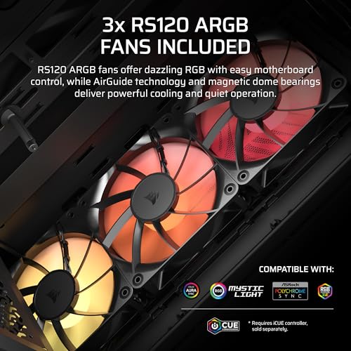 Image of CORSAIR 3200D RS ARGB Mid-Tower PC Case - 3X RS120 ARGB PWM Fans Included, GPU Anti-sag Stabilization Arm, ASUS BTF, MSI Project Zero, Gigabyte Project Stealth - Smoke