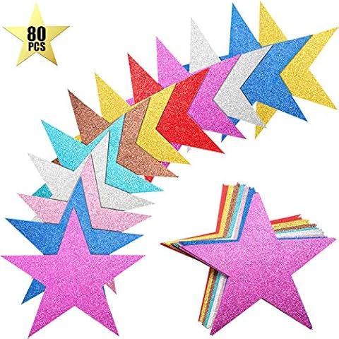 Gejoy 80 Pieces Glitter Star Cutouts Paper Star Confetti Cutouts for Bulletin Board Classroom Wall Party Decoration Supply, 6 Inches Length, 8 Colors Cover