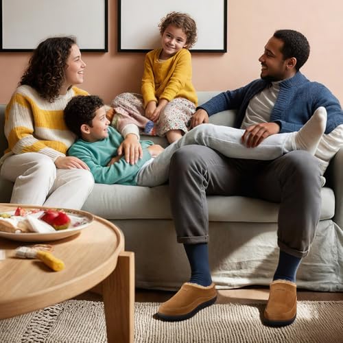 HomeTop Men's Moccasin Slippers Soft Warm Non-slip Memory Foam Indoor House Shoes with Fluffy Lining2