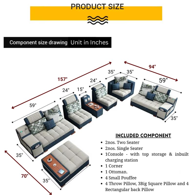 Image of Homax. Livia 12-Seater Modular U-Shape Sectional Sofa Set - Interchangeable Design, Smart Console, Bluetooth Speakers, USB Deck, Adjustable Headrests, Multi Storage | Color: Pink-White