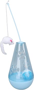 Cat Chasing Toy, Clear Color Cat Snack Toy Anxiety Ease Built in Bell Ball, Cat Roly Poly Toy Exercise Attractive Plush Mouse Cat Stick for Indoor Cats Kittens Blue