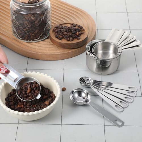 Set de 13 tazas y cucharas medidoras de acero inoxidable miniatura 3