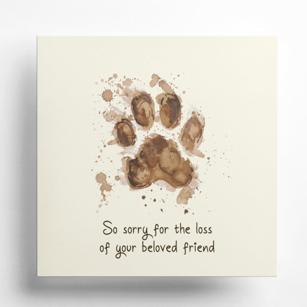 Muddy Pawprint - Pet Bereavement Sympathy Card and Pawprint Keyring - So Sorry for the Loss of your Beloved Friend - Condolences for Cat or Dog - Inc Kraft Envelope