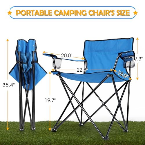 Image of HaSteeL Folding Camping Chair Set of 3, Foldable Blue Camp Chairs & Grey Table, Large Lawn Chair Portable for Adults Hiking, Fishing, Picnic, Outdoor BBQ, Travel, Sports, Cup Holders & Storage Bags