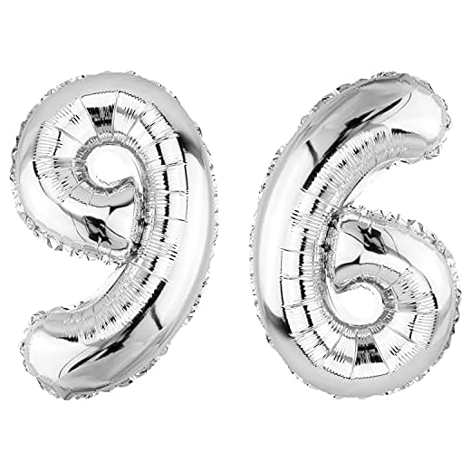 DekoRex Globo plateado de 82 cm, para cumpleaños, bodas (número 96)