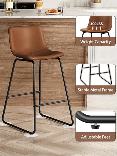 Image of 26in Bar Stools Counter Height Chairs Set of 3 Metal Legs (Dark Brown)