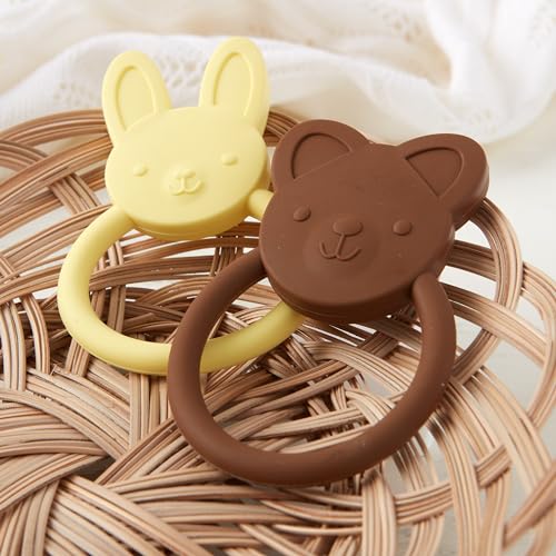 Image of C.R. Gibson 100% Food Grade Silicone Bear Baby Teether for Infants, 2.75 inch x 4.25 inch, Multicolor | 100% food-grade, Easy-grip ring, Raised texture, Lightweight, Supports sensory exploration