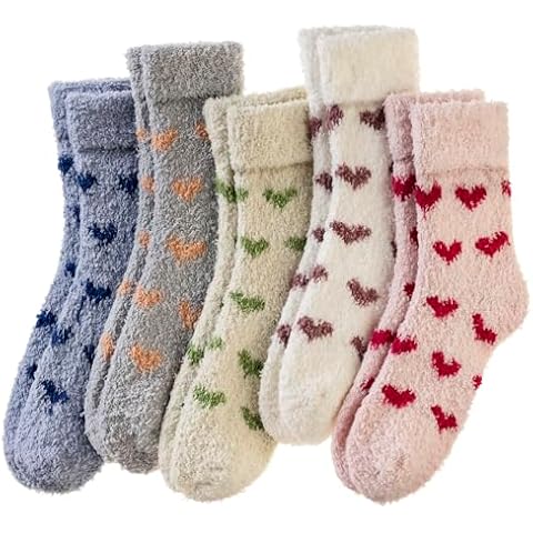 Eyean Womens Fuzzy Socks Soft Warm Fluffy Socks Winter Sleep Thermal Plush Casual Cozy Home Socks (5 Pairs Grey Heart) Cover
