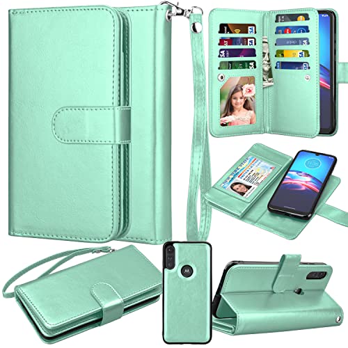Moto E Case 2020, for Motorola E 2020 Wallet Case, Takfox PU Leather w Credit Card Holder Flip Cover [9 Card Slots] [Magnetic Closure] [Kickstand] Folio Detachable Hard Case & Strap-Turquoise
