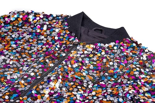 Girls Sequin Bomber Jacket Glitter Outwear Long Sleeve Zipper Jackets 5-12T3