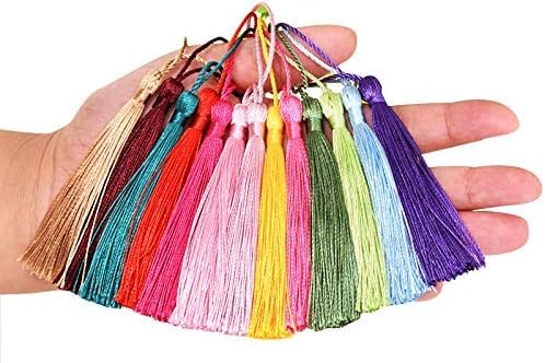 Mincer 75 Pcs Soft Handcraft 38 Colors Tassels with Loop for Jewelry Making Souvenir, Bookmarks Jewelry (Multicolor) (Pack of 75) 4