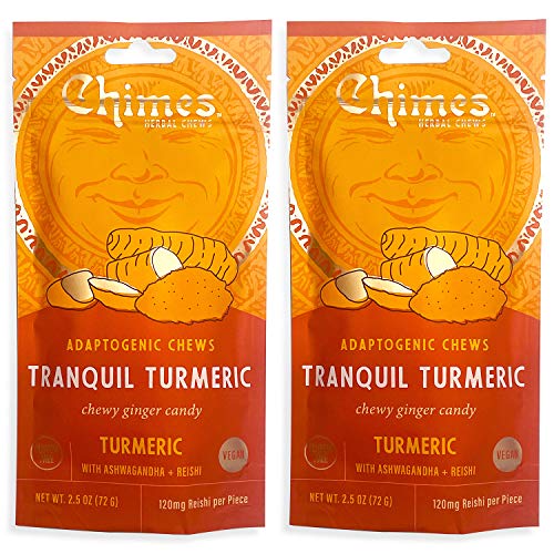 Chimes Tranquil Turmeric Adaptogen Ginger Chews Candy - (2 Pack With Ashwagandha, Reishi and Turmeric with Curcumin) Vegan, Gluten Free