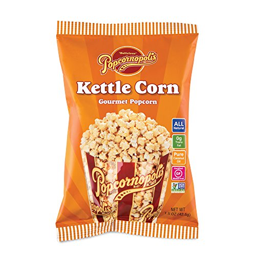 Popcornopolis Gourmet Kettle Corn Popcorn, 20 Pack, Popped Popcorn 1.5 Oz Single Serving Snack Bags