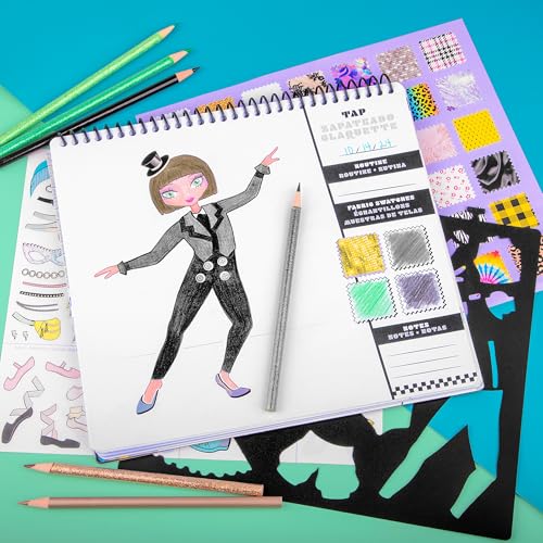 Image of Fashion Angels I Just Wanna Dance Fashion Sketch Set | Create Dance-Themed Outfits with 35 Sketch Pages, 100+ Stickers & Stencils, Fun Craft Kit for Kids
