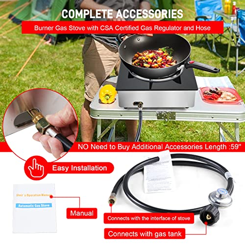Propane Gas Cooktop 1 Burners Gas Stove Portable Gas Stove Tempered Glass Single Burners Stove Auto Ignition Camping Single Burner Lpg For Rv,Apartments,Outdoor #TOP4