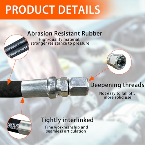 Image of Autovo Hydraulic Hose Swivel Assembly 1 /2 inch Hydraulic Hose with Female JIC X Female JIC 60 inch Long 3988 psi, Black