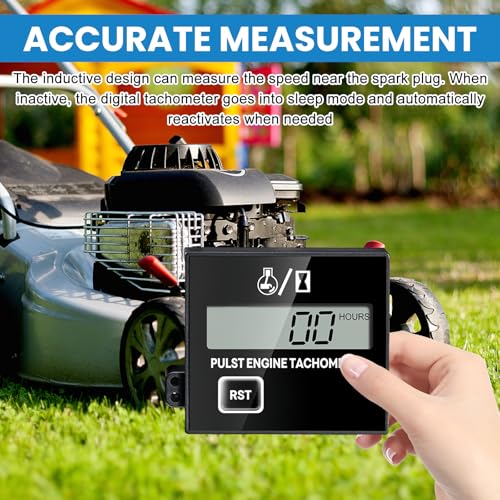 BORDEAG Digitaler Drehzahlmesser Motorsäge, Induktiver Drehzahlmesser, 2 Takt Digital Tachometer mit Stundenzähler für Motorrad, Schneefräse, Motocross, Rasenmäher