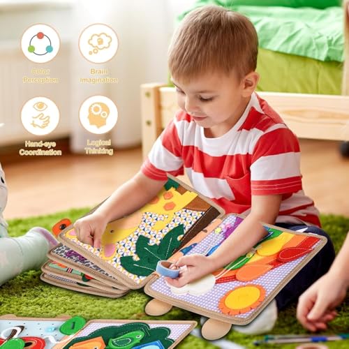 AM ANNA Montessori Busy Book for Toddlers 1-3, Baby Airplane/Road Trip Quiet Book, Preschool Learning Activities Develop Fine Motor Skills Educational Sensory Travel Toys for Boys and Girls Gifts