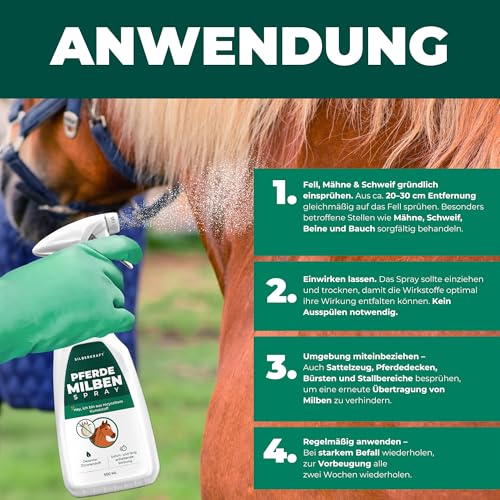 Silberkraft Milbenspray Pferde 500 ml, Effektiver Milbenschutz & Parasitenabwehr, Soforthilfe bei Juckreiz, Langzeitschutz gegen Milben, Flöhe & Läuse, wirksame Formel zur Insektenabwehr
