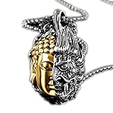 YUANXIN Half Buddha Half Devil Thought Domineering Necklace Personality Men Long Titanium Steel Pendant Women Retro Pendant Jewelry Accessories (Gold)