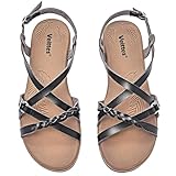 Veittes Women's Casual Flat Sandals,Fashion Braided Criss Cross Strap Braided,Adjustable Ankle Straps,Open Toe Summer Sandals,Black,9.5 US,2207023-2