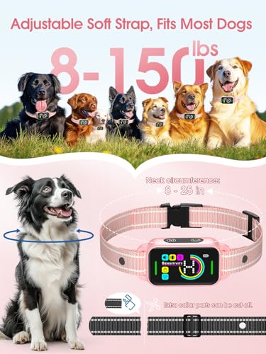 Image of DINJOO Bark Collar for Large Medium Small Dogs - Smart AI 1S Stop Barking, Anti Barking Device & Dog Training Collar with Beep, Vibration & 8-Level Sensitivity, IP67 Waterproof - Pastel Pink