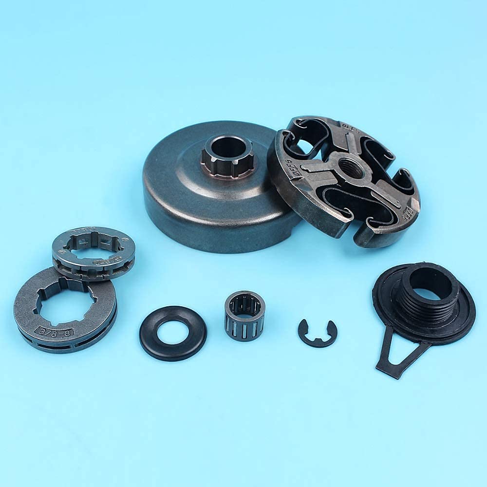 Kit de Tambor de Embrague de Rueda Dentada de llanta de 3/8 "7T 8T Compatible con Motosierra Husqvarna 365372 372XP 371362 con Clip de arandela de cojinete de Aguja de Engranaje helicoidal