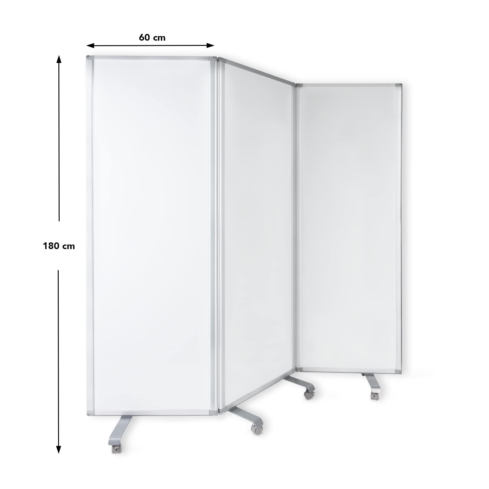 MOB - Parete divisoria mobile, lavagna bianca, magnetica e pieghevole, divisoria divisoria, bacheca con ruote bloccabili, utilizzabile su entrambi i lati (180 x 180 cm)