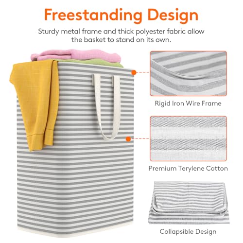 Image of Lifewit 2 Pack Laundry Basket 65L Each, Collapsible Clothes Hamper with Reinforced Handles, Freestanding Waterproof Design for Bedroom and Laundry Room, Grey 130L Total